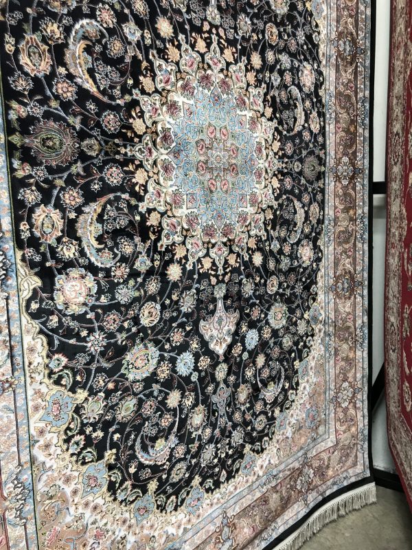 blue black silk rug