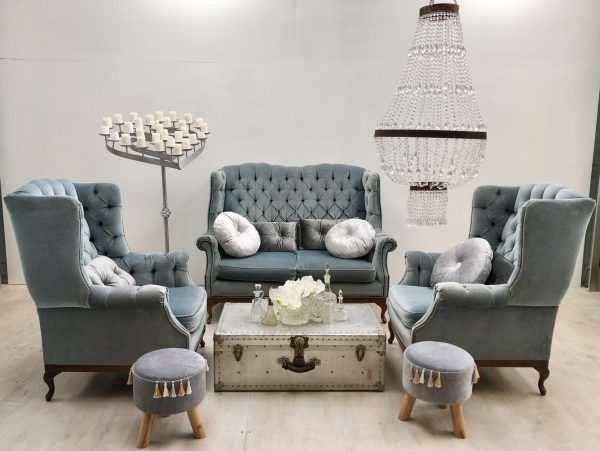 greyish blue couch for rent