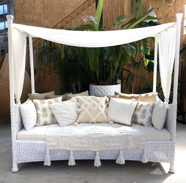luxurious white cane daybed for rent