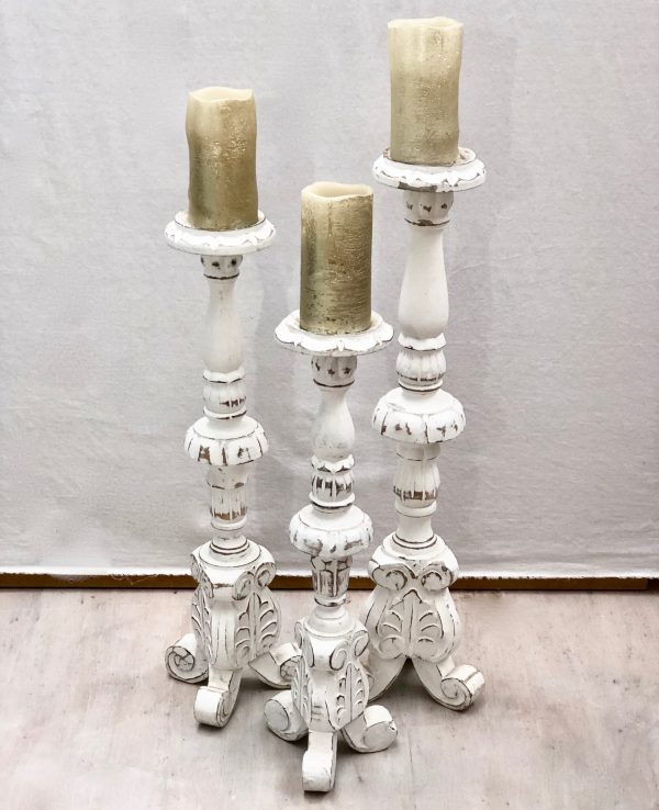 set of 3 white wooden candles