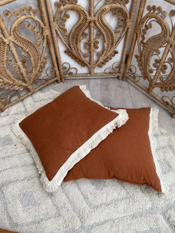 terracotta fringe cushion