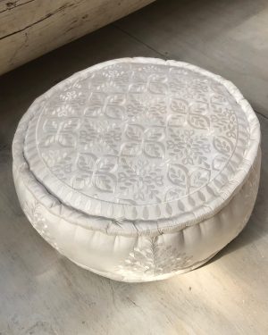 white embroidered pouf for rent