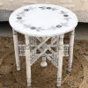 white shell inlay side table for rent