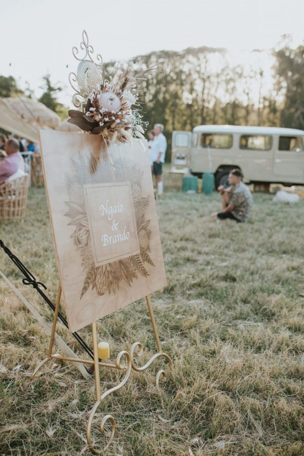 wooden sign with dried florals
